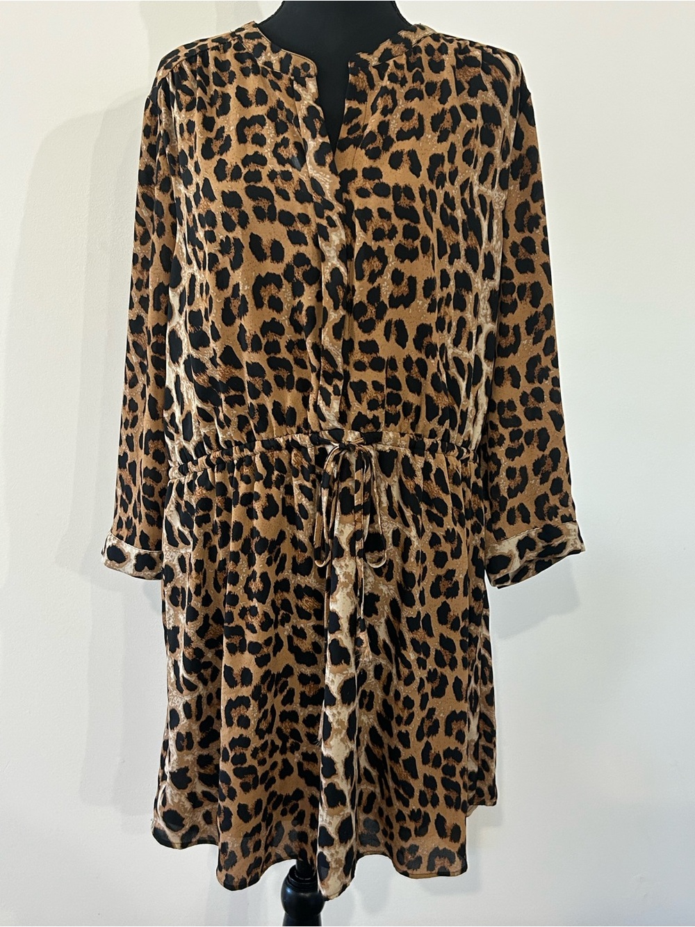 Daniel Rainn XL Leopard Print Dress Long Sleeve Tie Waist